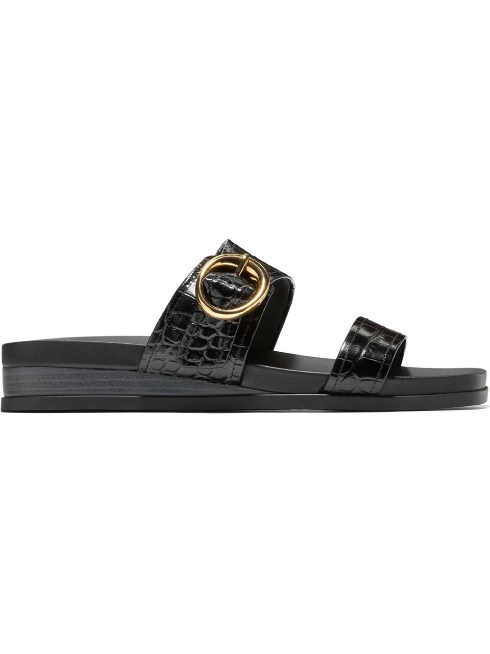 Cole Haan Oaklynn Wedge Sandal Croc-Embossed with Gold Buckle - Picture 2 of 9
